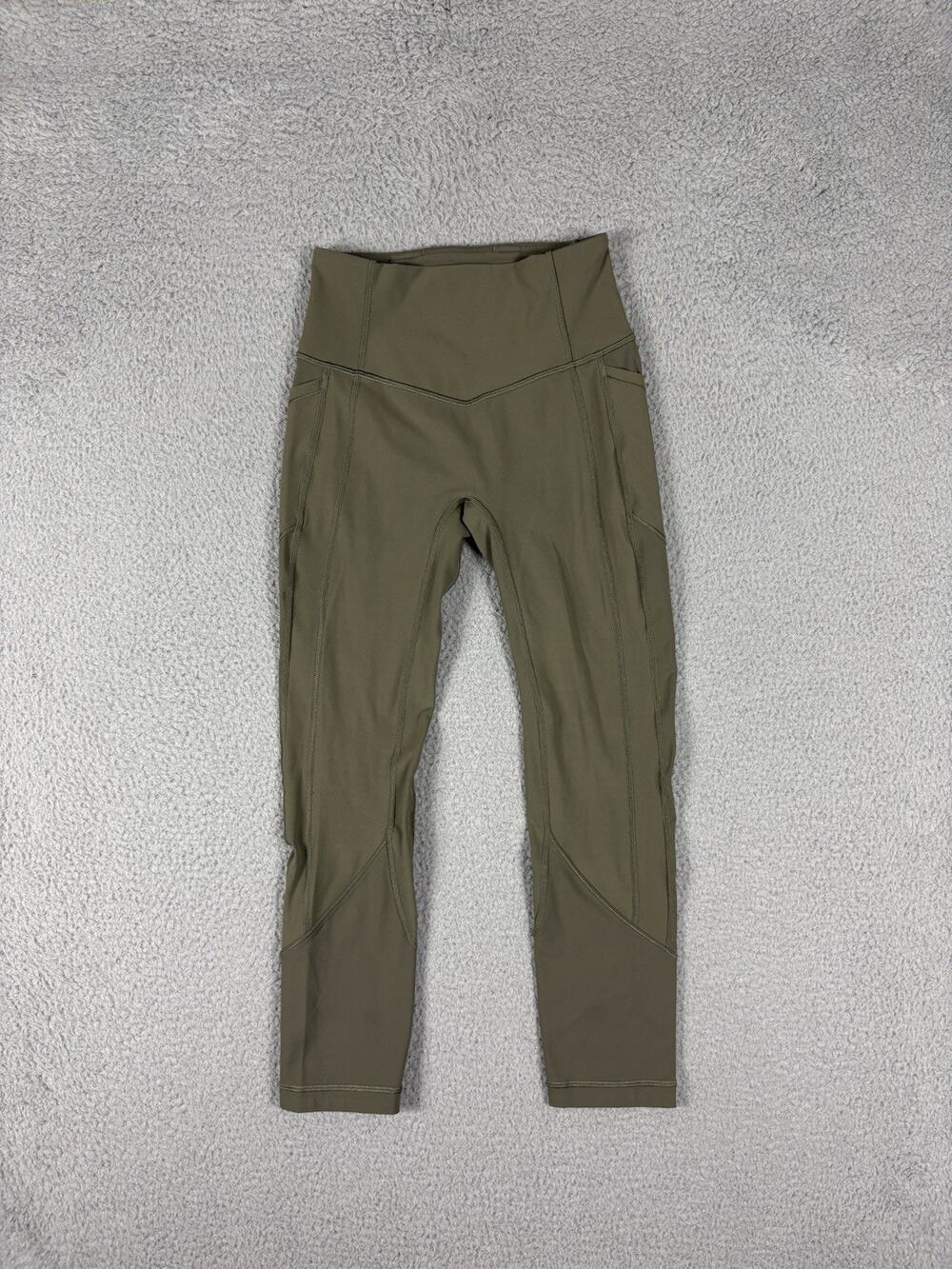 Lululemon All The Right Places Leggings 4 Dark Olive Crop Side Pockets Casual